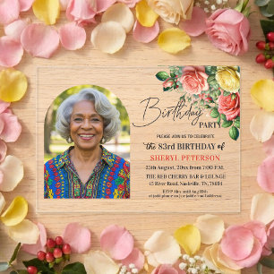 Elegant Floral with Photo 83rd Birthday Party  Acrylic Invitations