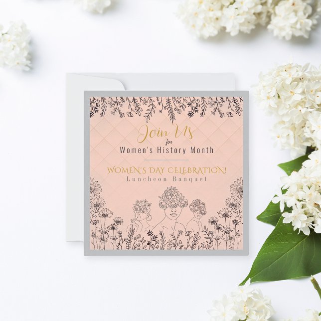 Elegant Floral Womens Day History Celebration Pink Invitation (Creator Uploaded)