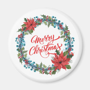 Elegant Floral Wreath Christmas Magnet