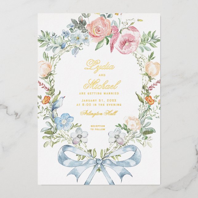 Elegant Floral Wreath Crest | Monogram Wedding (Front)