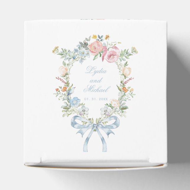 Elegant Floral Wreath Crest Monogram Wedding Favour Box (Top)