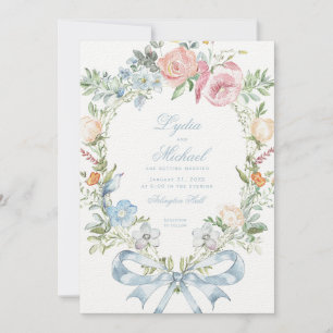 Elegant Floral Wreath Crest   Monogram Wedding Invitation