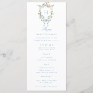 Elegant Floral Wreath Crest Monogram Wedding Menu