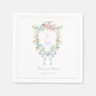 Elegant Floral Wreath Crest Monogram Wedding Napkin