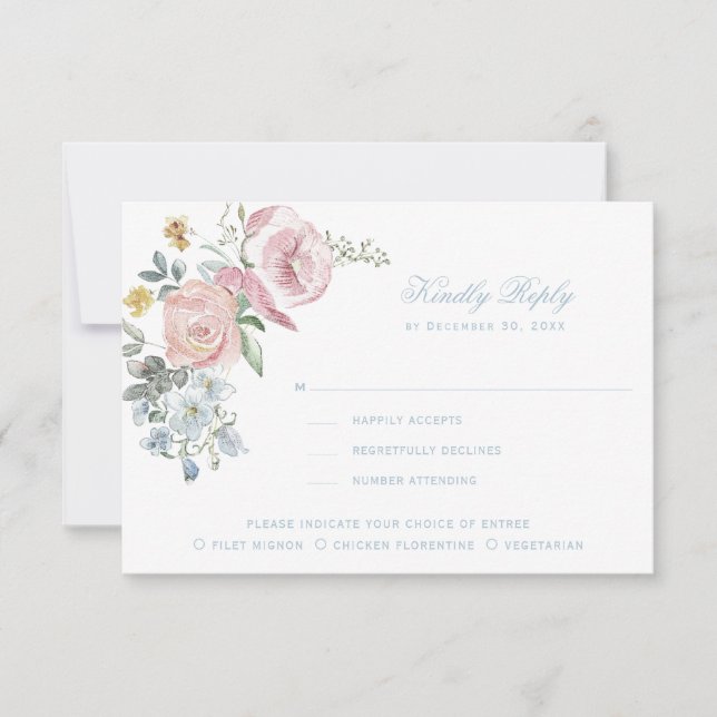 Elegant Floral Wreath Crest | Monogram Wedding RSVP Card (Front)