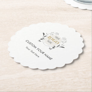 Elegant Floral Wreath Custom Logo Template Paper Coaster
