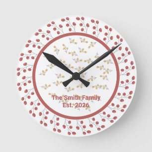 Elegant Floral Wreath Custom Monogram Round Clock