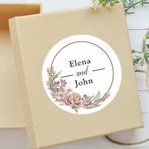 Elegant Floral Wreath Custom Wedding Classic Round Sticker