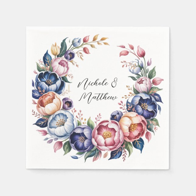 Elegant Floral Wreath For Wedding Napkin (Front)