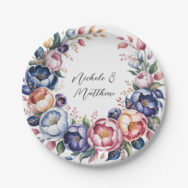 Elegant Floral Wreath For Wedding Paper Plate (Front)