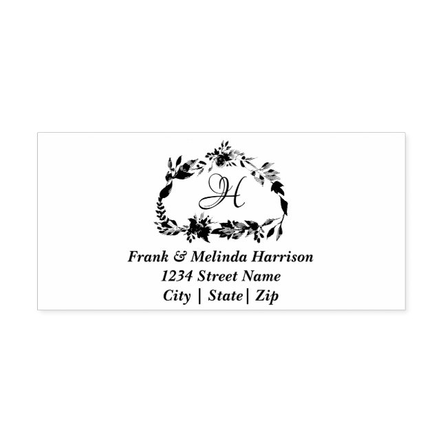 Elegant Floral Wreath Frame Monogram Address Self-inking Stamp (Design)