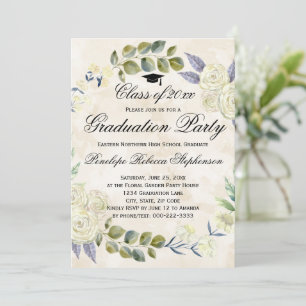 Elegant Floral Wreath Graduation Party Invitation
