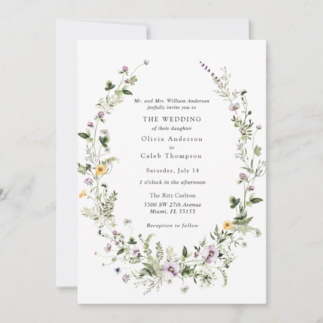 Elegant Floral Wreath Greenery Wedding Invitation (Front)