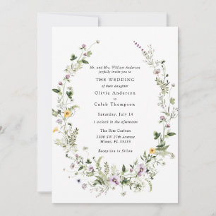 Elegant Floral Wreath Greenery Wedding Invitation