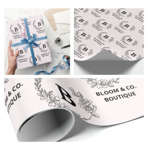 Elegant Floral Wreath Monogram Business Wrapping Paper