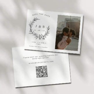 Elegant Floral Wreath Monogram Photo Save The Date
