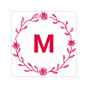 ♥ Elegant Floral Wreath Monogram ♥ Self-inking Stamp
