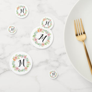 Elegant Floral Wreath Monogram Wedding Confetti