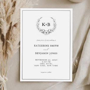 Elegant Floral Wreath Monogram Wedding Invitation