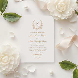 Elegant Floral Wreath Monogram Wedding Invitation
