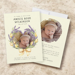 Elegant Floral Wreath Newborn Announcement Card