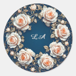 Elegant Floral Wreath of Cream Roses Classic Round Sticker