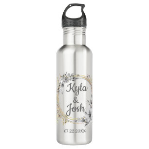 Elegant Floral Wreath Personalized Wedding  710 Ml Water Bottle