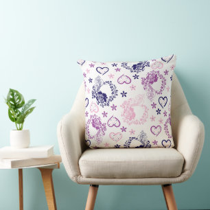 Elegant Floral Wreath & Polka Dot Hearts Pattern Cushion