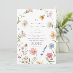 Elegant Floral Wreath   Qr Code Rsvp Wedding Invitation