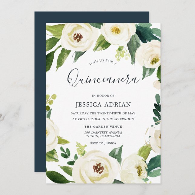 Elegant Floral Wreath Quinceanera Party Invite (Front/Back)