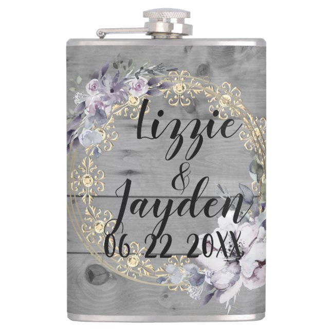 Elegant Floral Wreath Rustic Wedding    Hip Flask (Front)