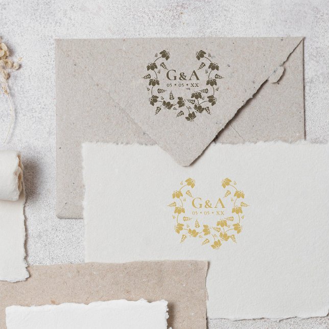 Elegant Floral Wreath Wedding Initials Rubber Stamp (Creator Uploaded)
