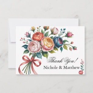 Elegant Floral Wreath Wedding Thank You Card