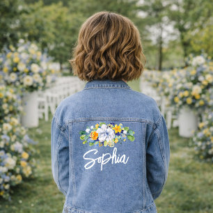 Elegant floral yellow and blue watercolor wedding denim jacket