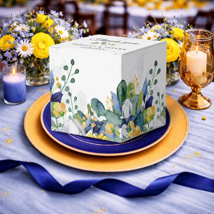 Elegant floral yellow and blue watercolor wedding favour box