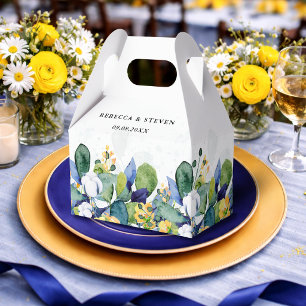 Elegant floral yellow and blue watercolor wedding favour box