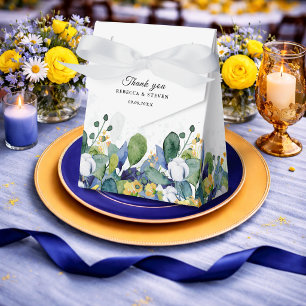 Elegant floral yellow and blue watercolor wedding favour box