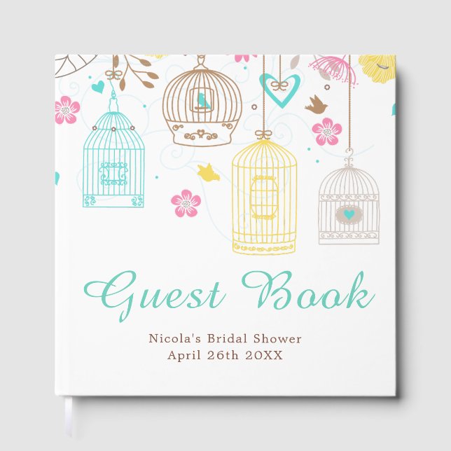 Elegant Floral Yellow and Pink Bridal Shower Guest Book (Front)