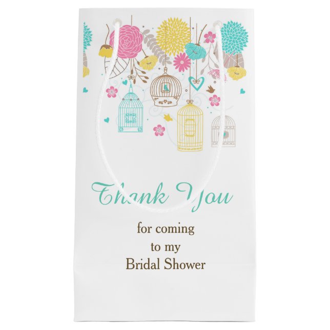 Elegant Floral Yellow and Pink Bridal Shower Small Gift Bag (Front)