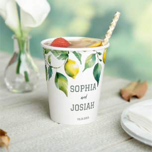 Elegant floral yellow lime white blue wedding paper cups