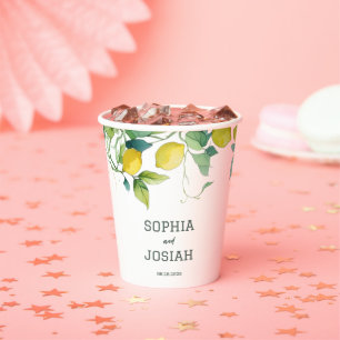 Elegant floral yellow lime white blue wedding paper cups