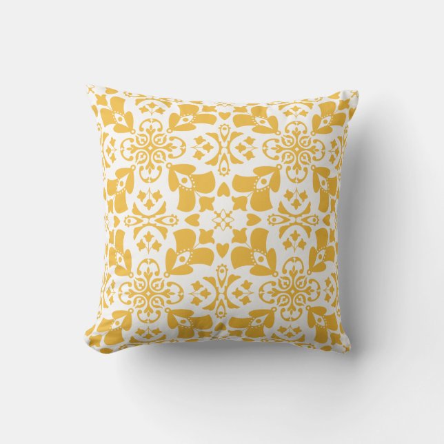 Elegant Floral Yellow Pattern Modern Symmetrical Cushion (Front)