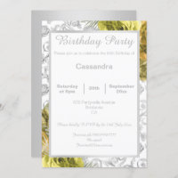 ELEGANT FLORAL YELLOW SILVER BORDER BIRTHDAY