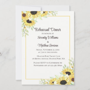 Elegant Floral Yellow Sunflower Rehearsal Dinner Invitation