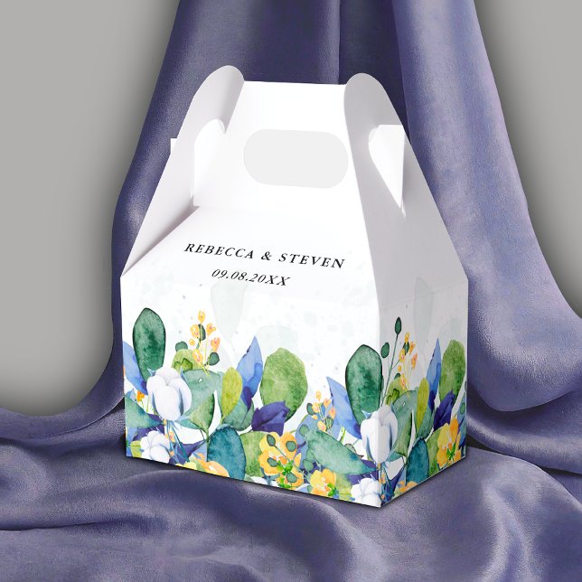 Elegant floral yellow white blue wedding  favour box (Creator Uploaded)
