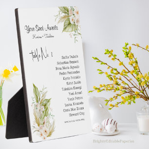 Elegant Floral Your Seat Await Wedding Table No. Plaque