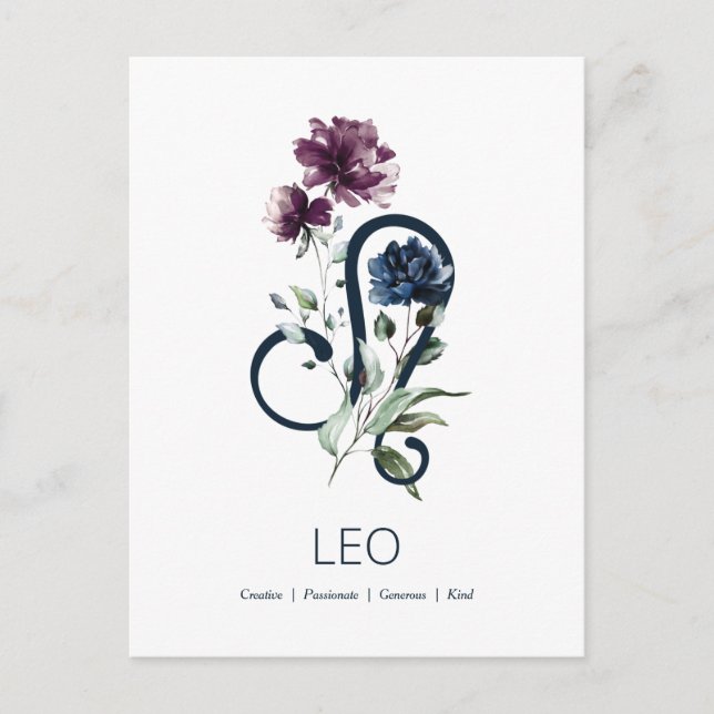 Elegant Floral Zodiac Star Sign Leo Postcard (Front)