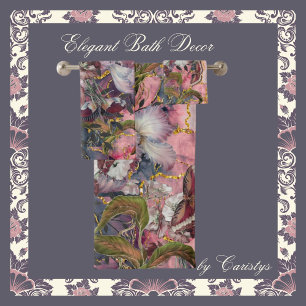 Elegant Florals Burgandy Shades with Gold  Bath Towel Set