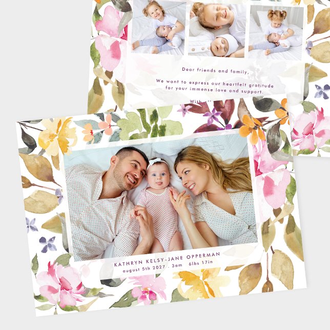 elegant florals newborn photo baby birth announcement (Creator Uploaded)