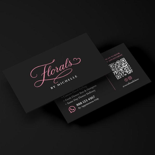 Elegant Florals Script Black Pink Florist  Business Card (Elegant Florals Script Black Pink Florist Business Card
)